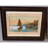 Two watercolours to include a Continental coastal scene with boats, signed & dated lower right,