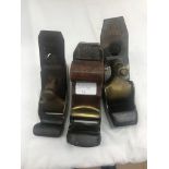 Three Victorian steel and brass shoed planes,