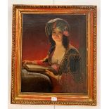 Continental School (19th century): A portrait of a lady in Orientalist dress, holding a book,