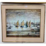 A colour print after L S Lowry: "Yachts at Lytham",