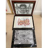 Three Manchester United memorabilia prints