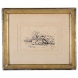 Charles-Émile Jacque (French, 1813-1894): Sheep in a landscape, ink drawing, signed lower right,