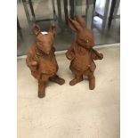 Two cast iron animals Peter Rabbit and Ratty Rat