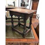 17th century and later oak stool with cross stretchers
