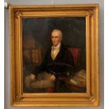 A 19th century oil on copper depicting a portrait gentleman in an interior,