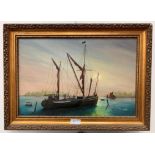 An oil on canvas depicting a ship scene, signed 'Diana Parks',