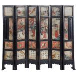 A Chinese 6-fold table screen 18th century Richly embellished with painted soapstone panels