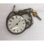 A HM silver pocket watch and Albert chain