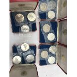 Five cased Gardiners Island 1965 triple pattern proof coins, crown size, proof in Frankliniumi,