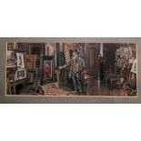 Ismaël Gentz (1862-1914): A picture gallery interior with a gentleman admiring a portrait, gouache,