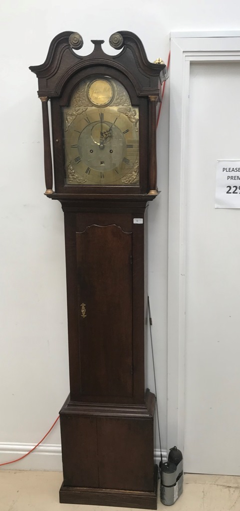 A 1776 John Mill Montrose Scottish oak case brass dialled longcase clock