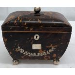 A Regency tortoiseshell tea caddy