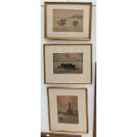 Three watercolours depicting atmospheric river scenes, signed Wylam Walker,