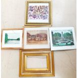 A quantity of pictures to inc two landscape watercolours;