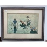 M Berry (20th century): Children paddling, watercolour, signed,