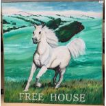 A pub sign, oil on metal, originally at the White Horse, Southill, Bedfordshire,