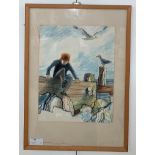 English School (20th century): 'Harry by the Sea', watercolour study, titled verso,