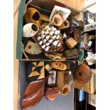 A quantity of treen to inc a Black Forest inkwell, puzzles, bowls,