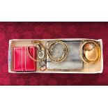 HM silver jewellery; together with a cigarette case, gold-plated pocket watch,