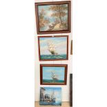Four seascape/river landscape oils, variously signed,