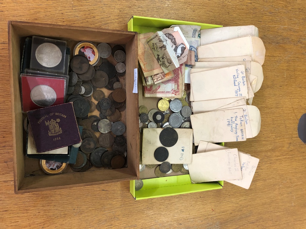 A quantity of World and GB coins to inc 18th century copper and tokens,