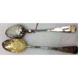 A pair of William IV silver berry spoons with bright cut decoration, by William Eaton of London,