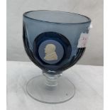 A glass Wedgwood Limited Edition goblet No 22/1000 with a blue cameo of Winston Churchill