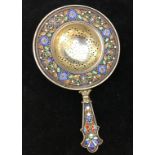 A Norwegian silver enamelled strainer