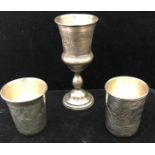 Three Russian silver engraved Kiddish cups, Moscow,