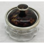 A HM silver and tortoiseshell lidded glass hair tidy