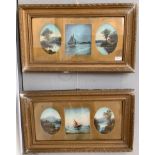 A pair of late 19th century triple-mounted montages of landscape and seascape oil studies,