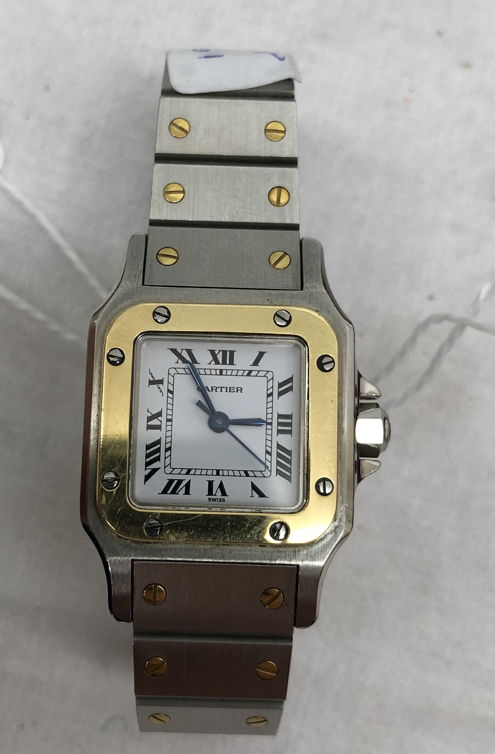 A ladies bi-metal Cartier Santos Automatic