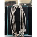 A long silver pearl flapper necklace by Tiffany