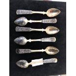 A rare set of six silver Niello worked spoons: 84 Zolotnik mark assayed 1834 Moscow