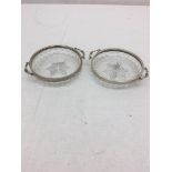 A pair of HM silver and crystal sweet dishes