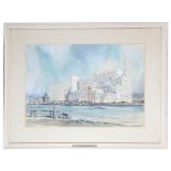 A J Mitchell (20th century): A pair of watercolours depicting industrial harbour scenes,