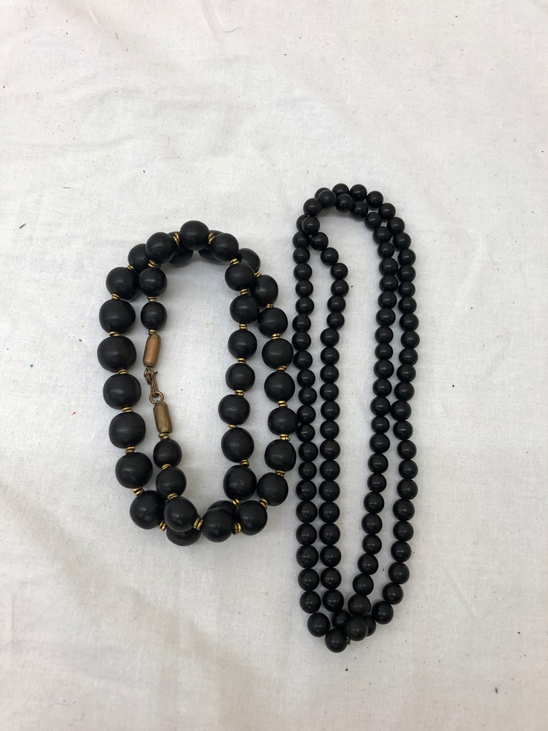 Two Chinese black beaded necklaces