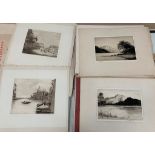 Two folders of hand-signed etchings by various artists to inc Wilfrid Huggins' views of Venice;