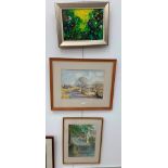 Three original landscape studies watercolour & oil, variously signed,