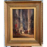 Felice Auguste Rezia (Italian, active 1857-1907): Figures in a church interior, oil on canvas,