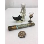 A Rosenthal figure of a boy and dog; together with a glass perfume bottle (A/F),