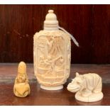 A 19th century Chinese carved ivory snuff bottle,