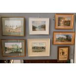 Seven original landscape watercolours to inc 19th century examples,