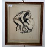 A watercolour depicting abstract figures, indistinctly signed,