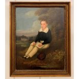 English School (18th century): A portait of a young man reading a book in a landscape,