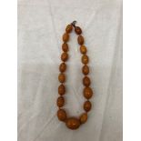 An amber beaded necklace: 41g