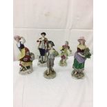 Five restored 19th century German porcelain figures