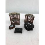 Two antique miniature insect cages;