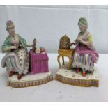 A pair of 19th century Meissen figures: a lady at dressing table and a lady with birdcage
