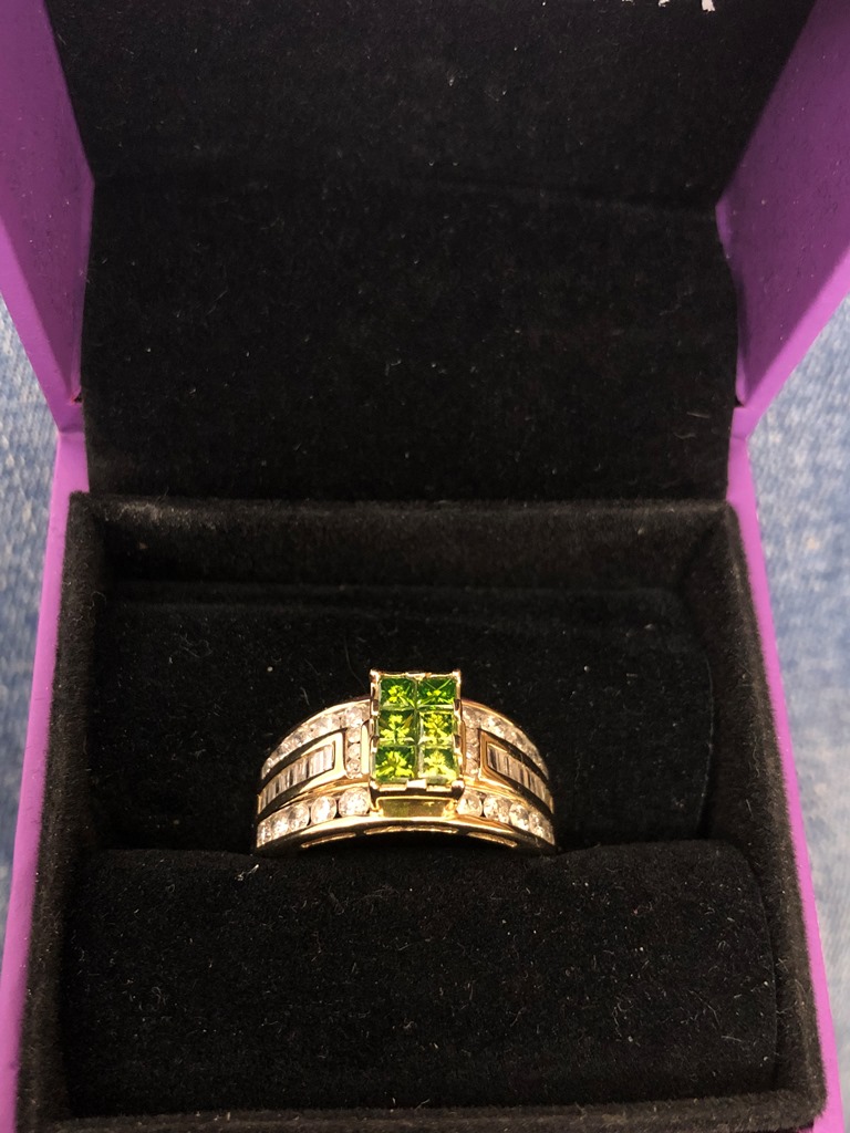 A 10ct gold green diamond dress ring